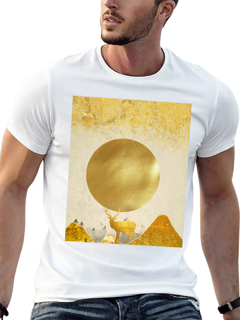 Golden Deer Graphic Tee - Nature Inspired Print