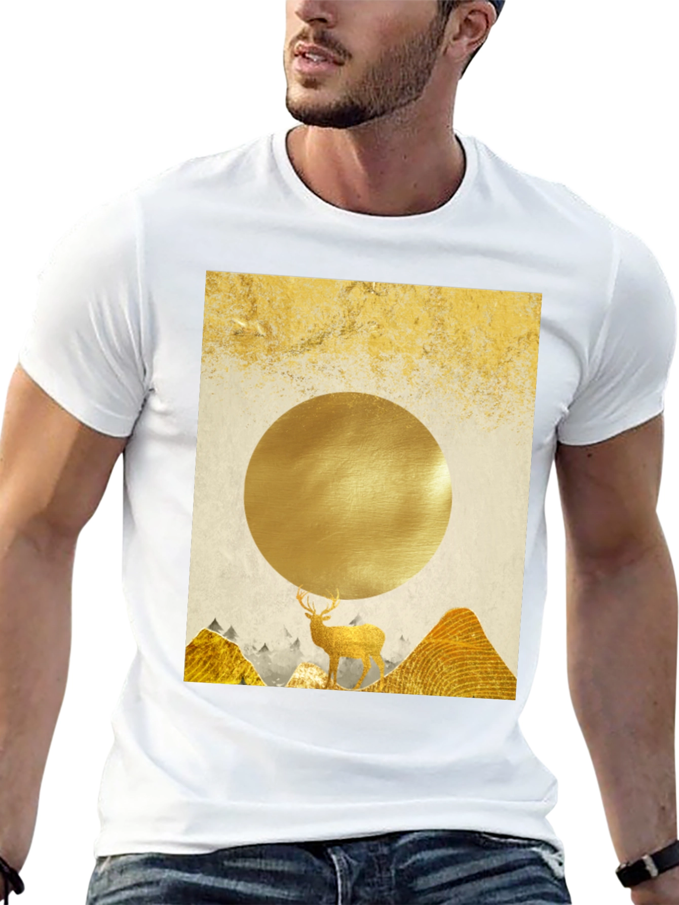 Golden Deer Graphic Tee - Nature Inspired Print