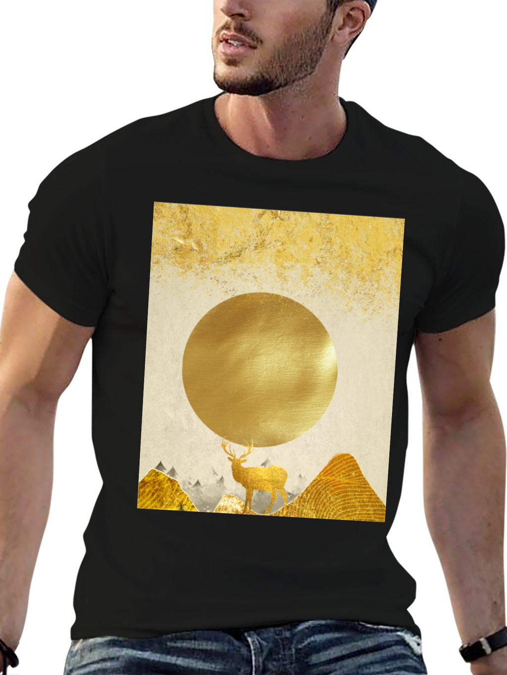 Golden Deer Graphic Tee - Nature Inspired Print