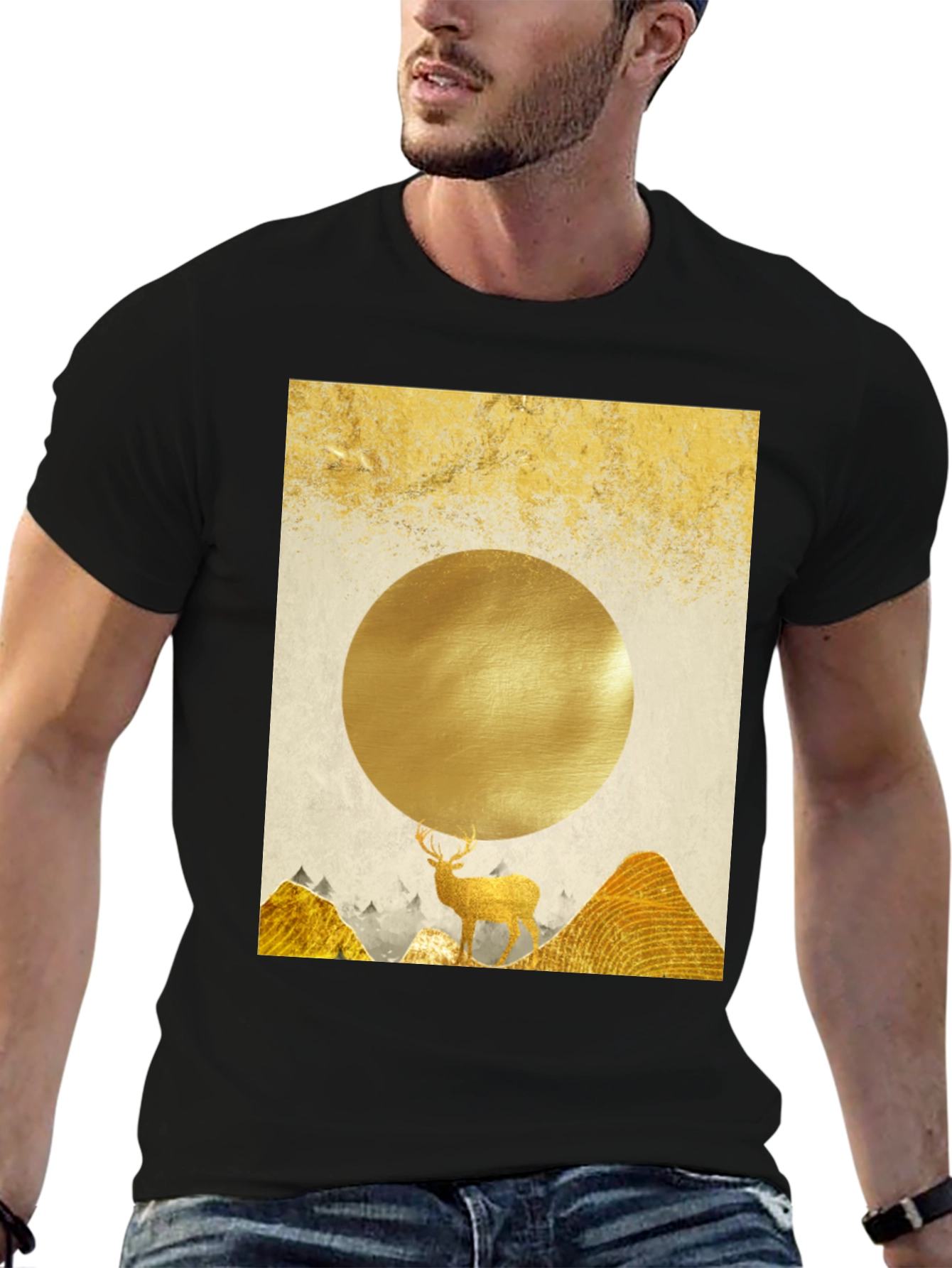 Golden Deer Graphic Tee - Nature Inspired Print