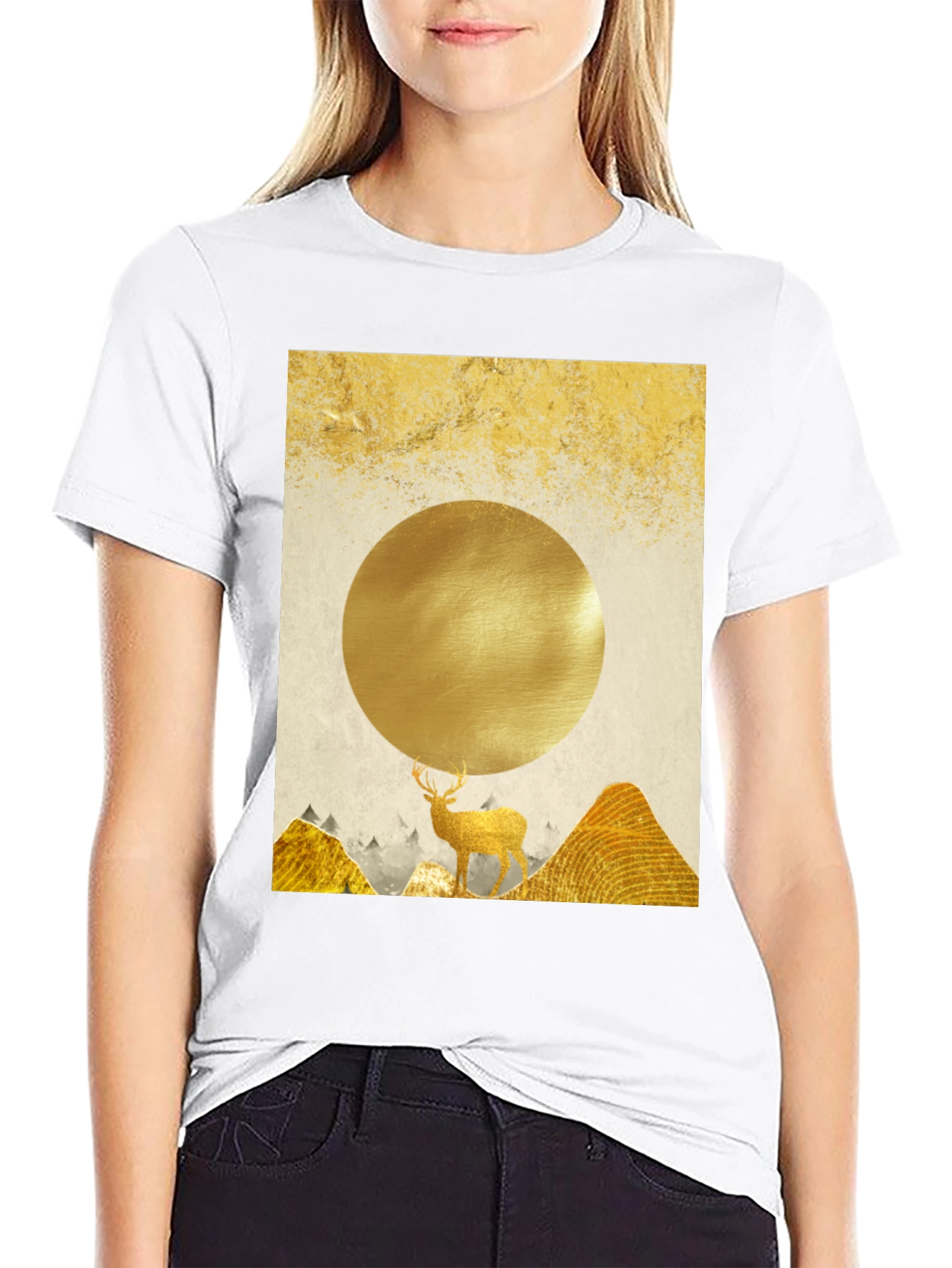 Golden Deer Graphic Tee - Nature Inspired Print