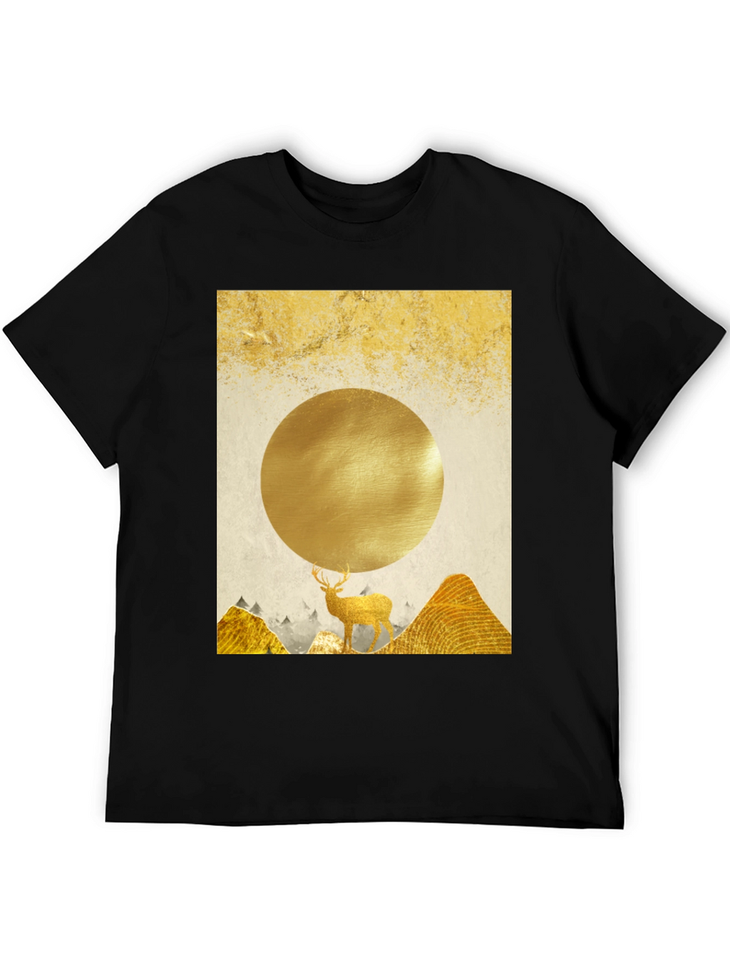 Golden Deer Graphic Tee - Nature Inspired Print