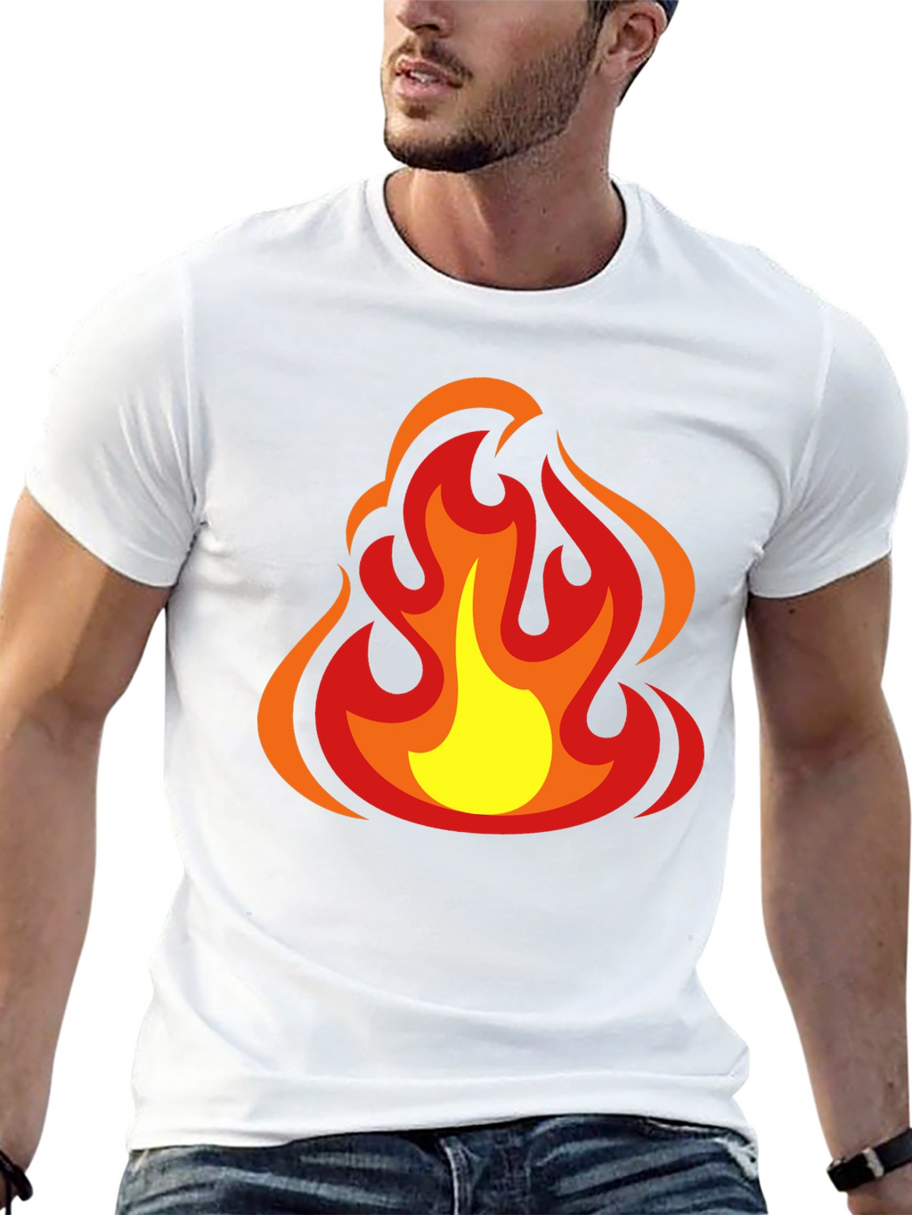 Fiery Flames Graphic Tee - Bold Black Cotton T-Shirt