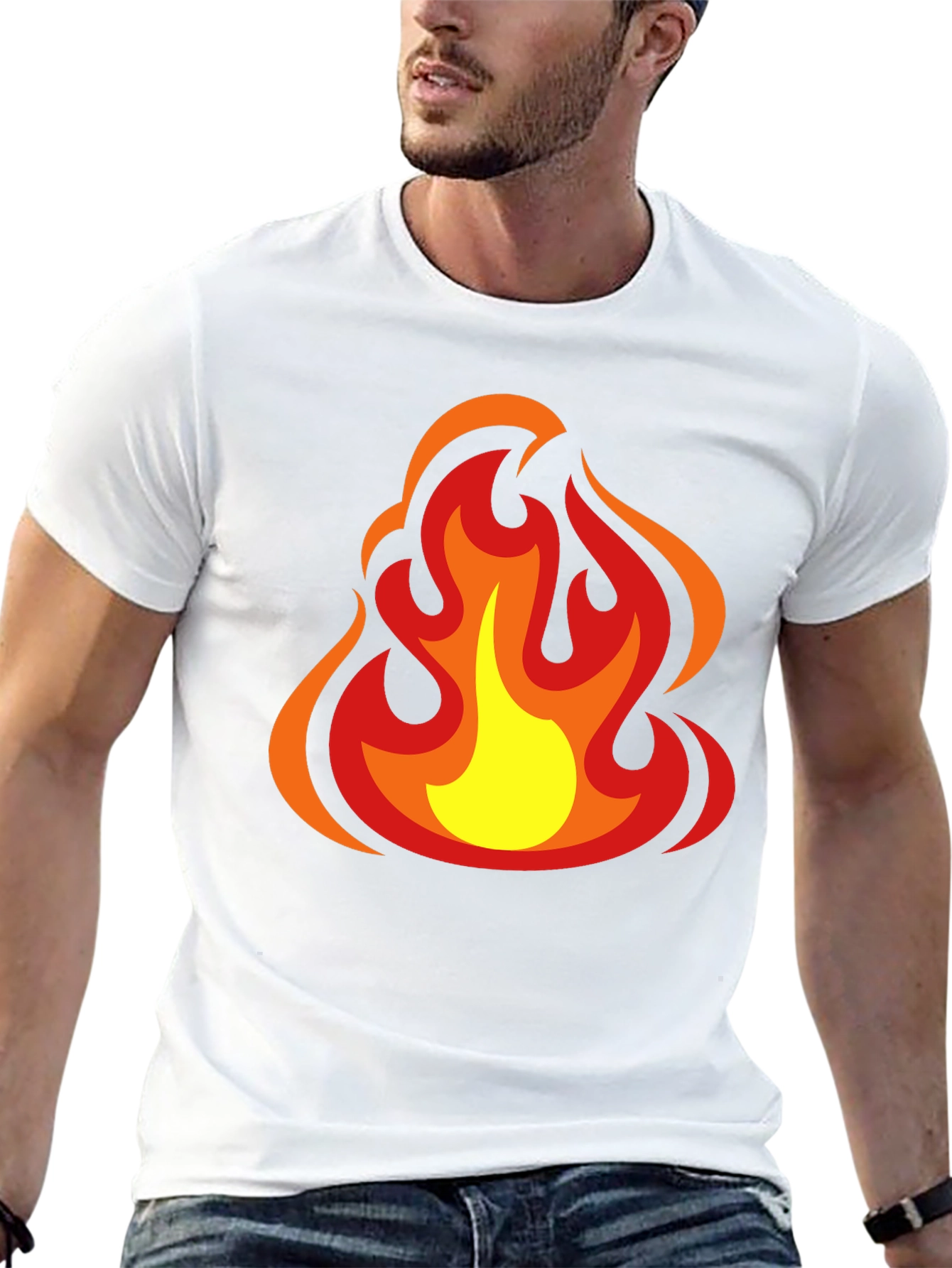 Fiery Flames Graphic Tee - Bold Black Cotton T-Shirt