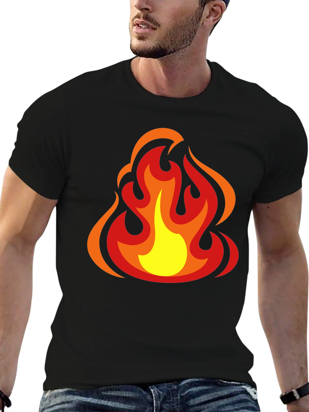 Fiery Flames Graphic Tee - Bold Black Cotton T-Shirt