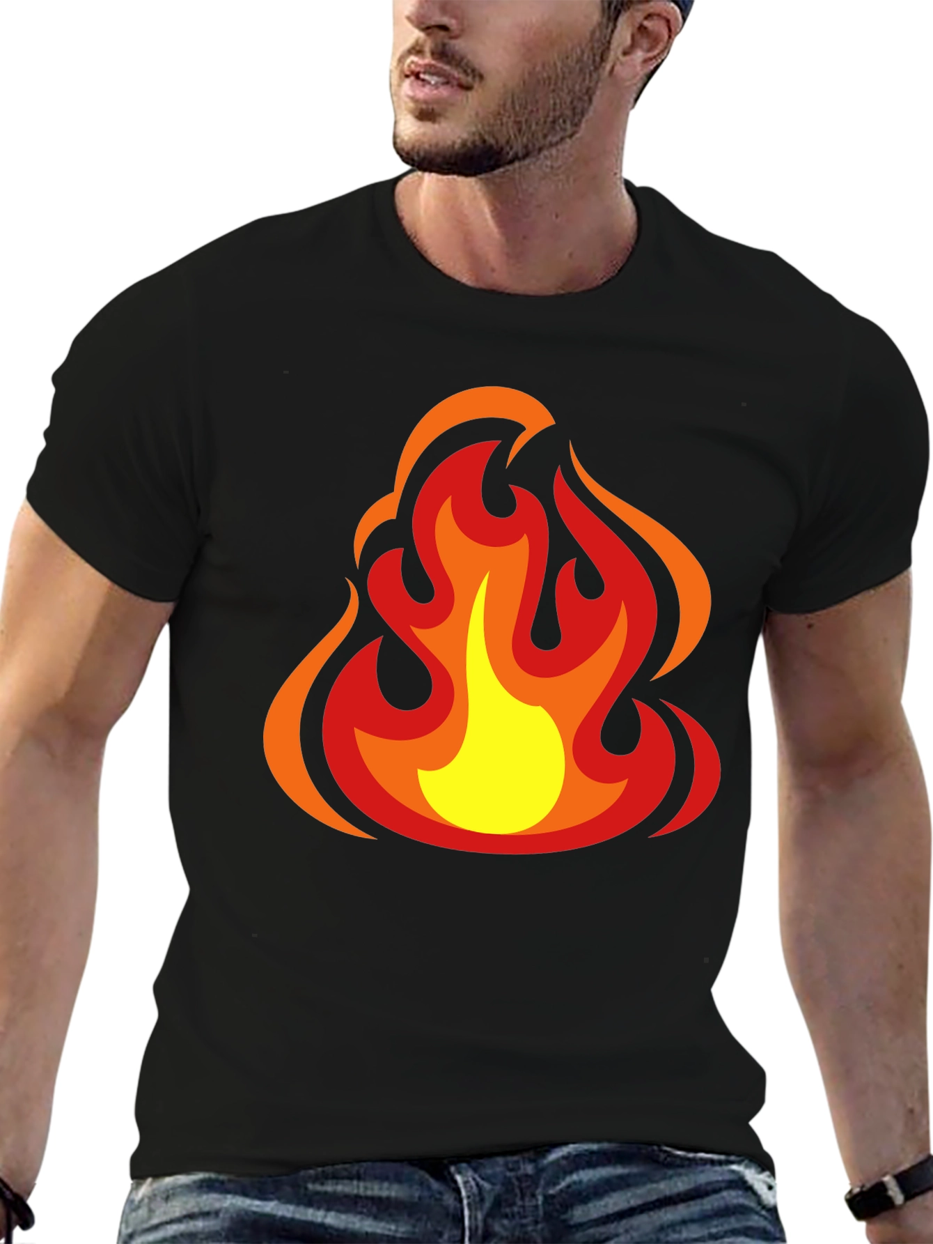 Fiery Flames Graphic Tee - Bold Black Cotton T-Shirt