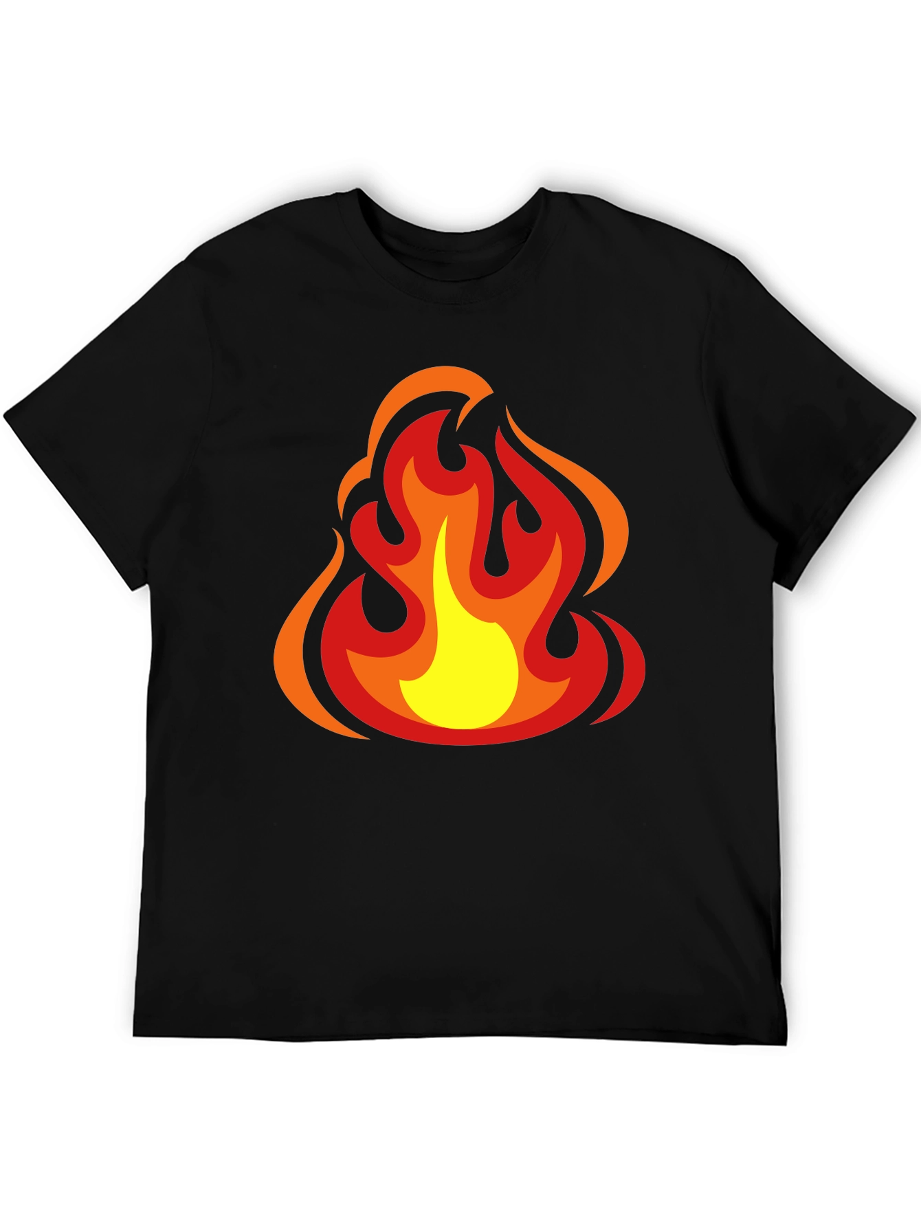 Fiery Flames Graphic Tee - Bold Black Cotton T-Shirt