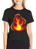 Fiery Flames Graphic Tee - Bold Black Cotton T-Shirt