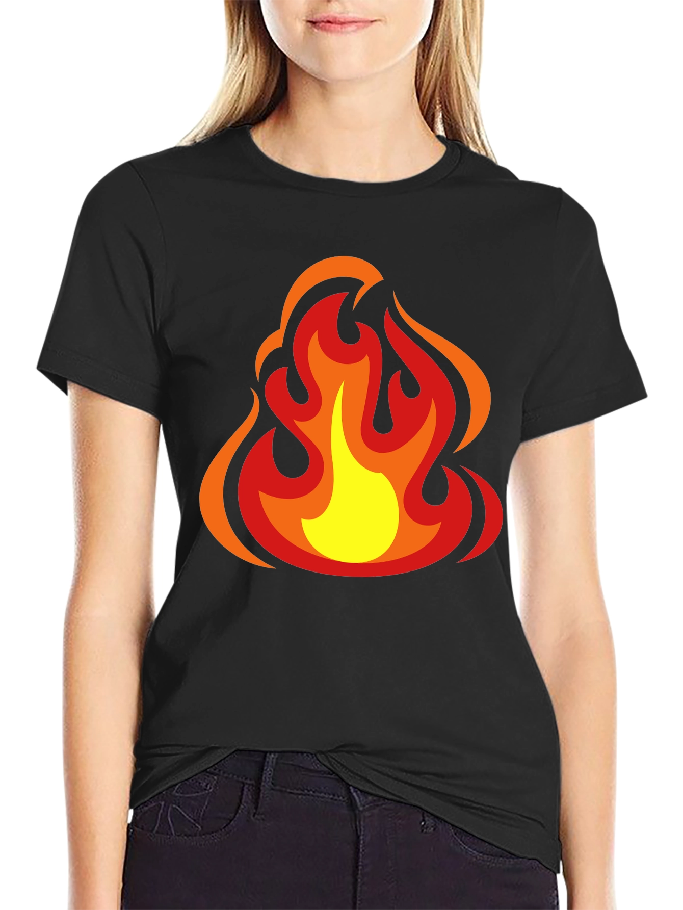 Fiery Flames Graphic Tee - Bold Black Cotton T-Shirt