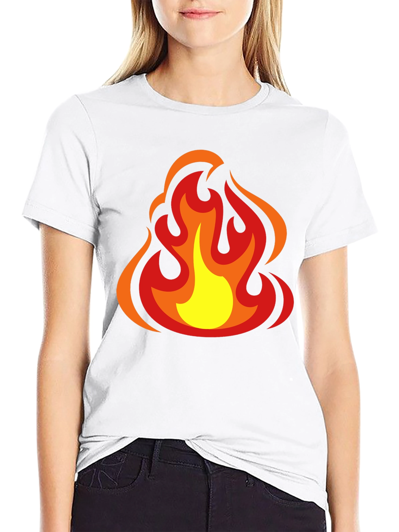 Fiery Flames Graphic Tee - Bold Black Cotton T-Shirt