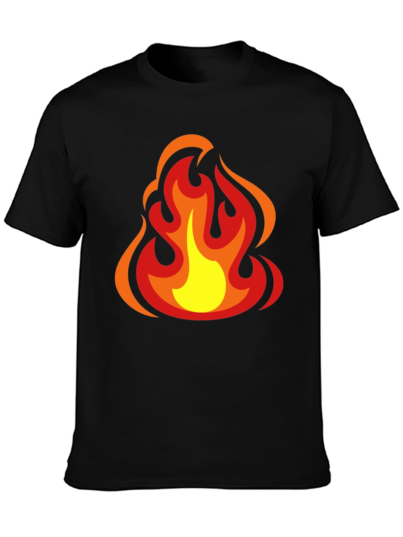 Fiery Flames Graphic Tee - Bold Black Cotton T-Shirt