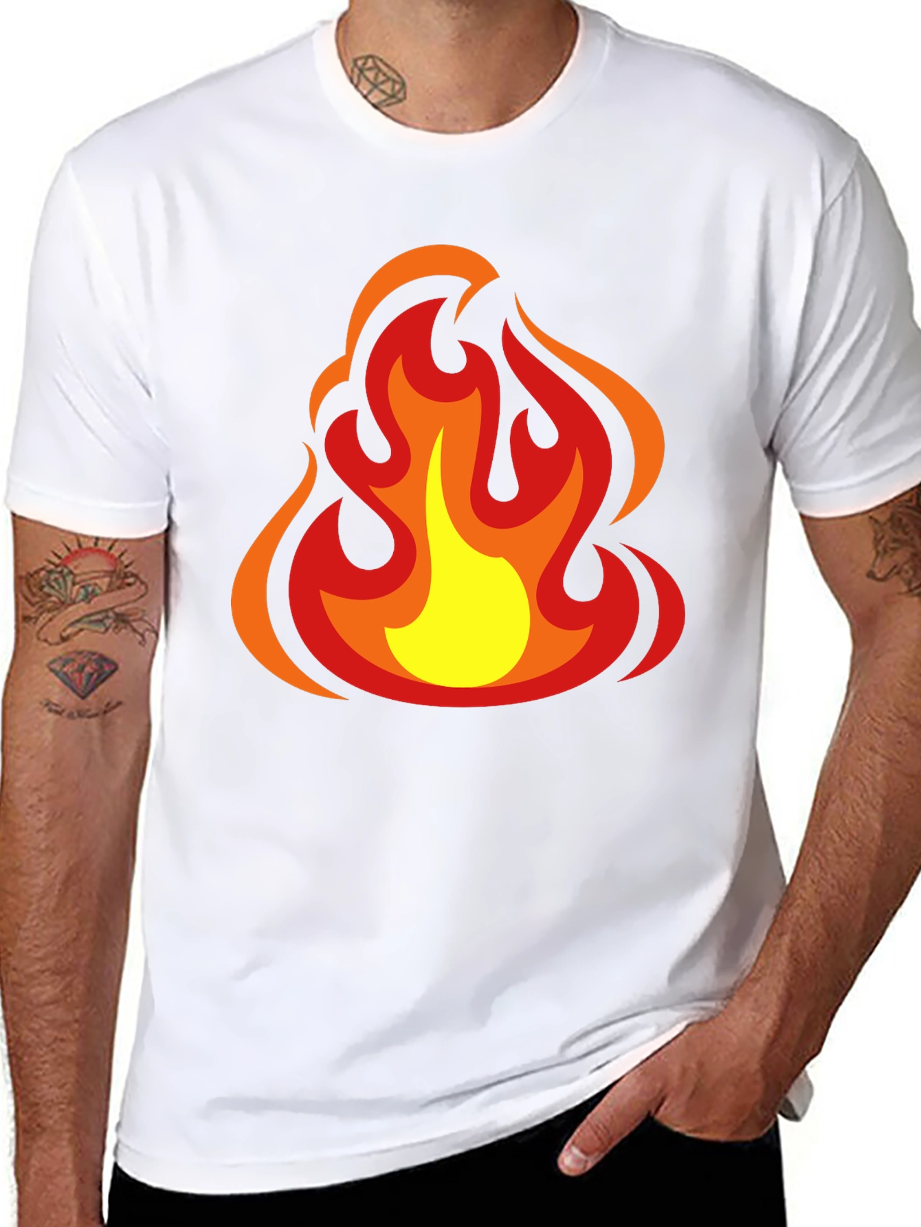 Fiery Flames Graphic Tee - Bold Black Cotton T-Shirt