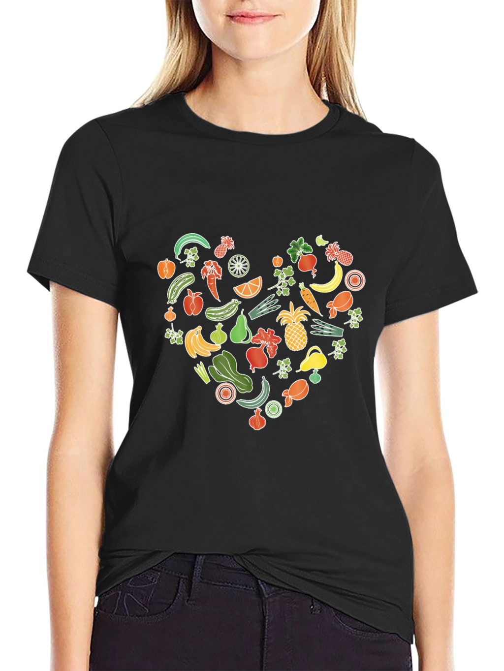 Vegan Food Heart Graphic Black T-Shirt