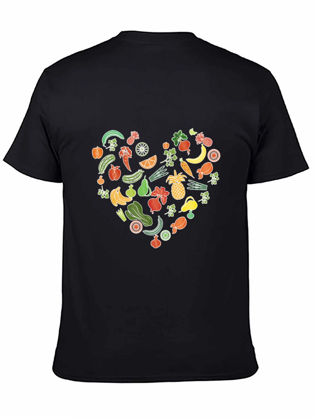 Vegan Food Heart Graphic Black T-Shirt