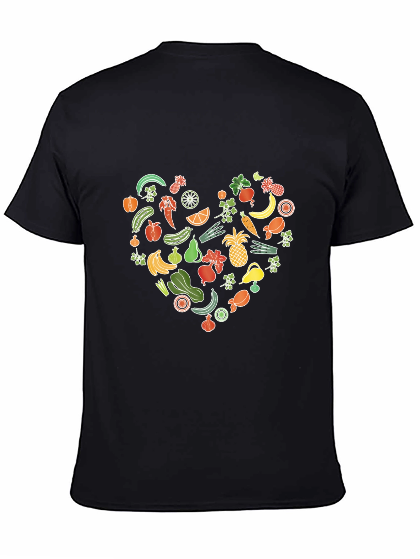 Vegan Food Heart Graphic Black T-Shirt