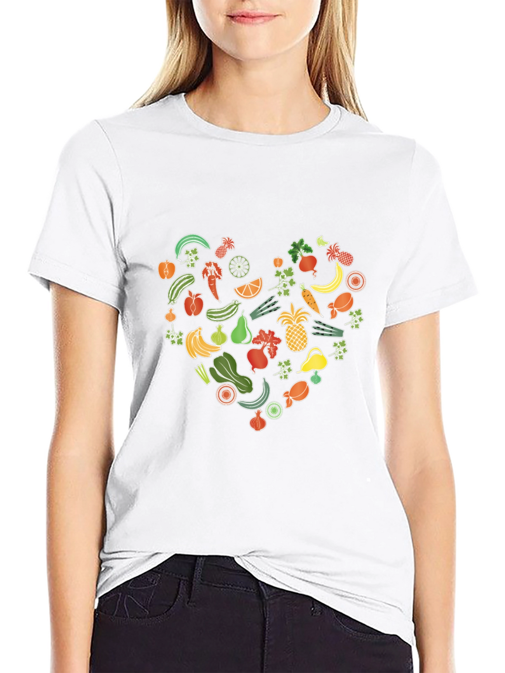 Vegan Food Heart Graphic Black T-Shirt