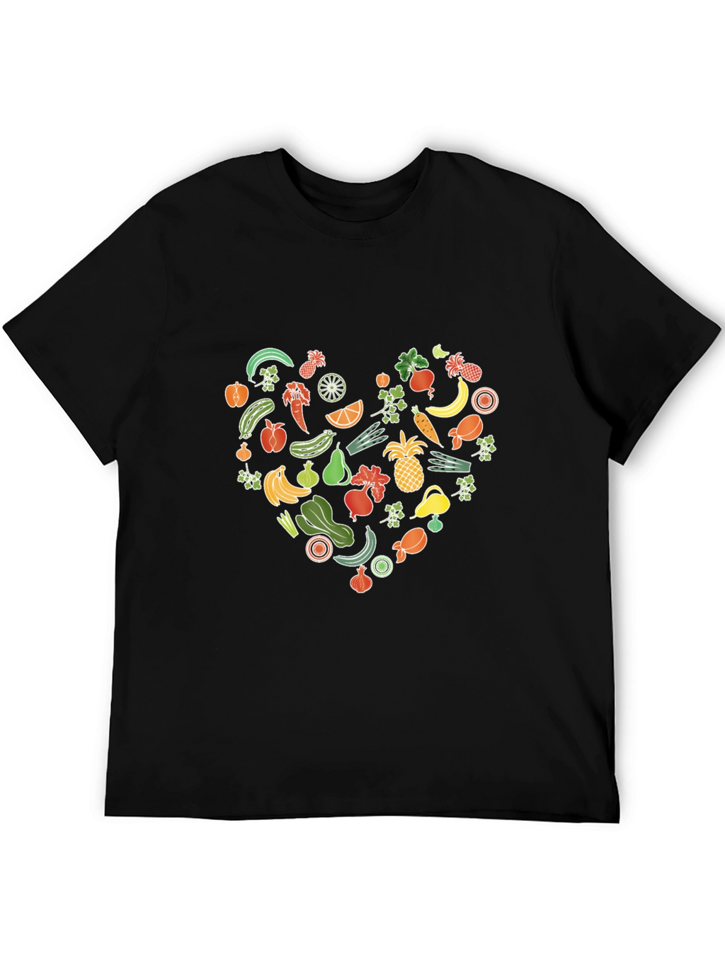 Vegan Food Heart Graphic Black T-Shirt