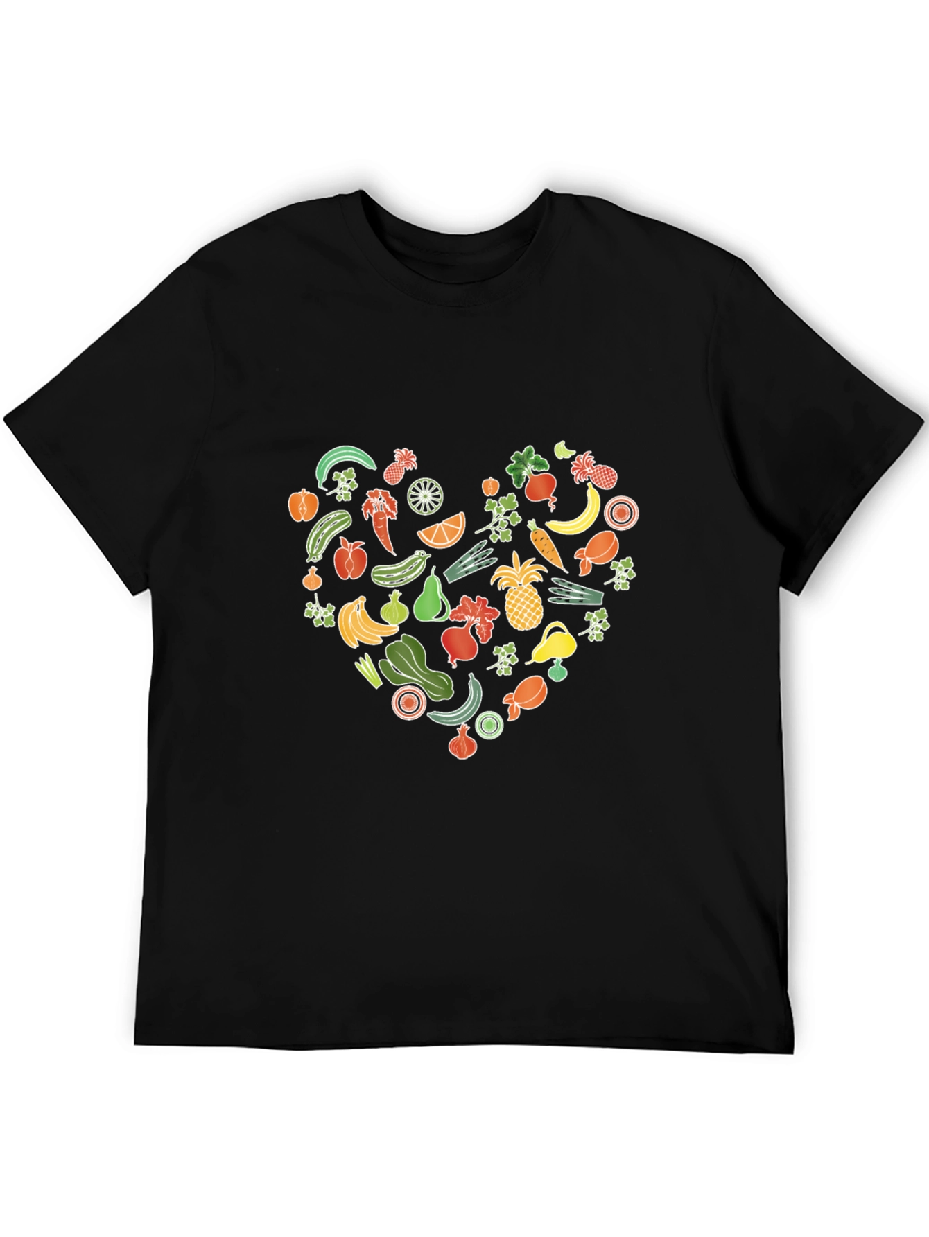 Vegan Food Heart Graphic Black T-Shirt