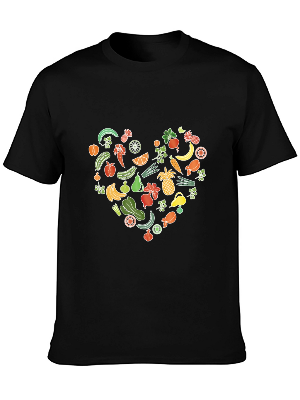 Vegan Food Heart Graphic Black T-Shirt