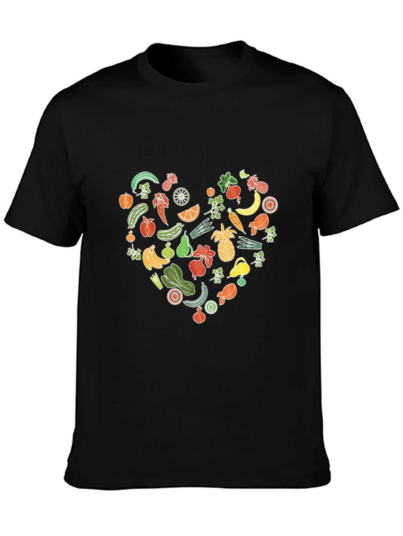 Vegan Food Heart Graphic Black T-Shirt