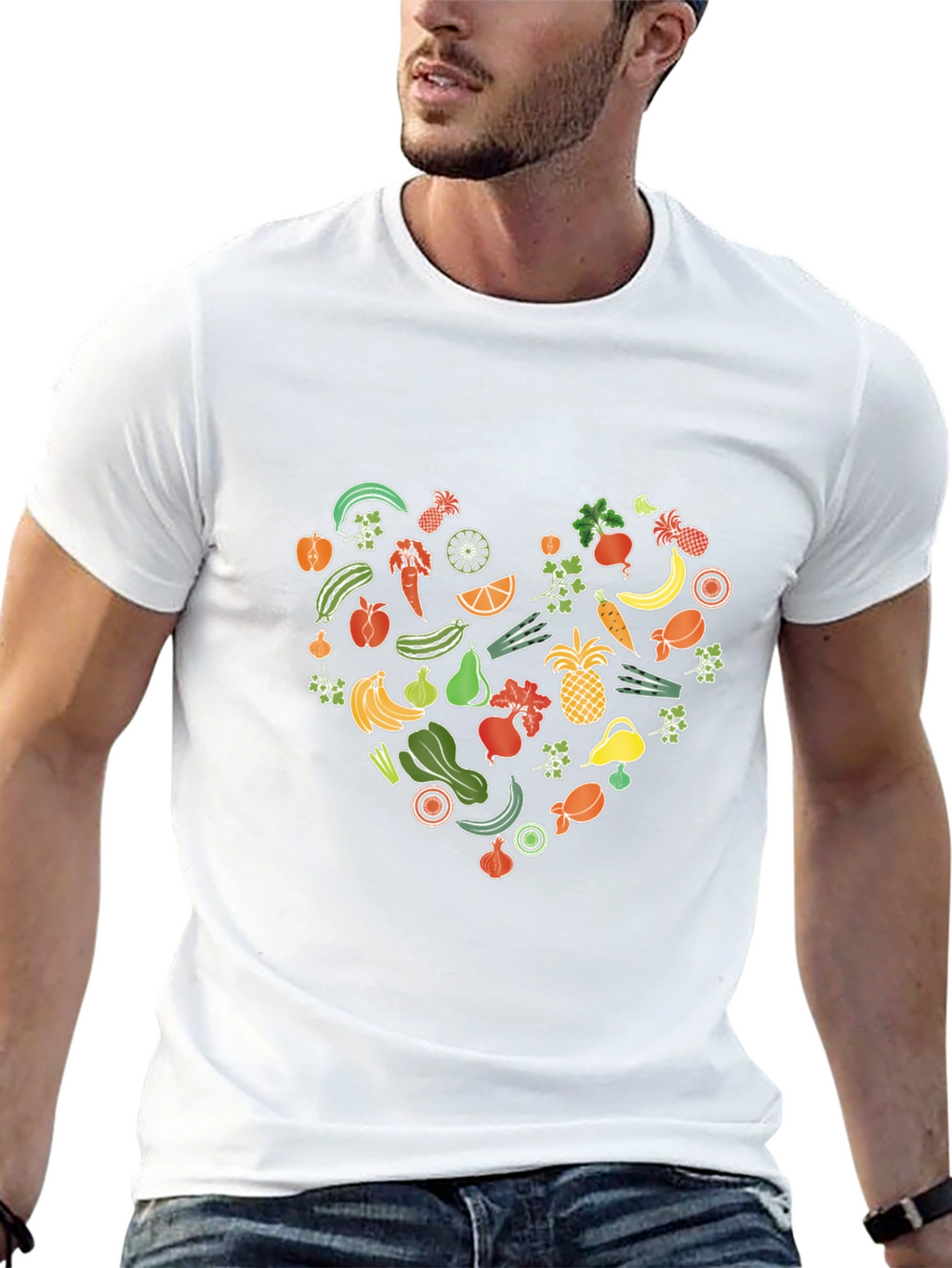 Vegan Food Heart Graphic Black T-Shirt