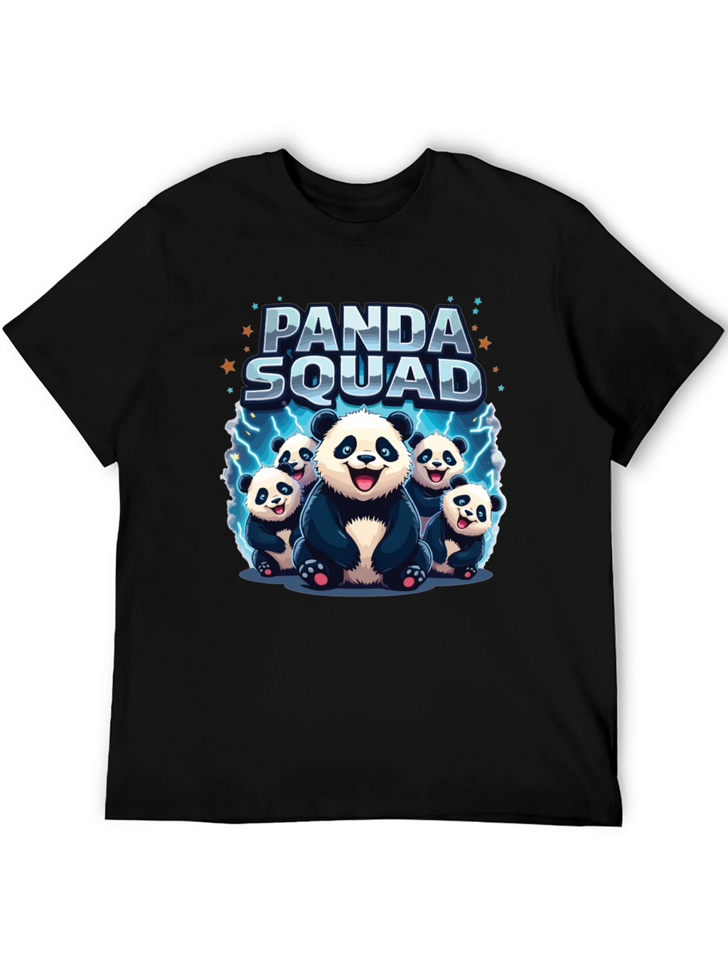 Panda Squad Graphic Tee - Black Crew Neck T-Shirt
