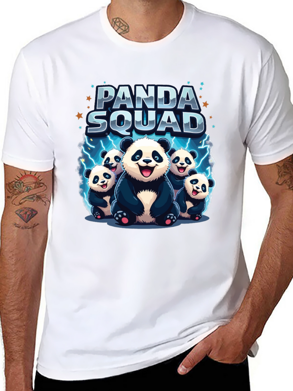Panda Squad Graphic Tee - Black Crew Neck T-Shirt