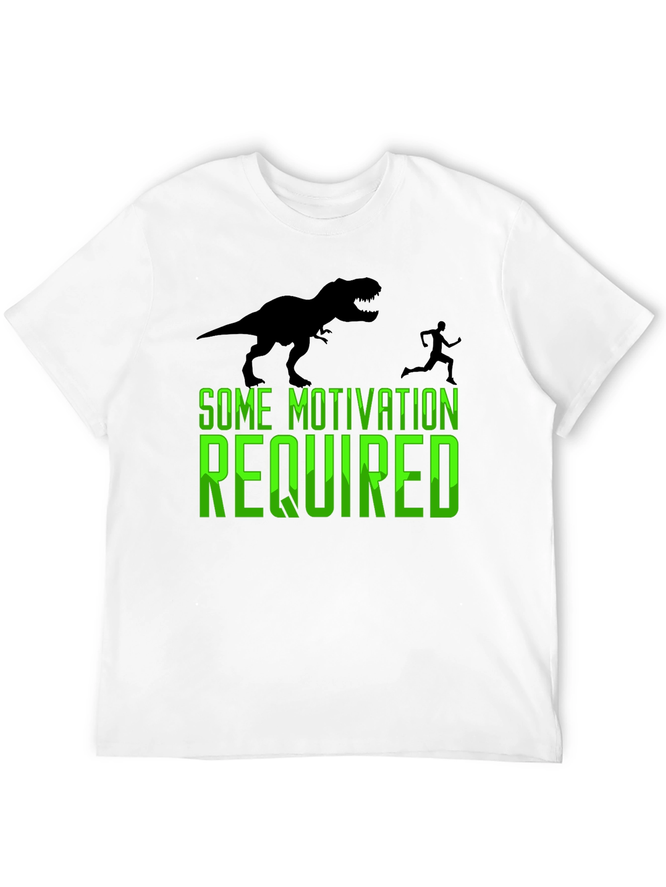 Motivation Required T-Rex Chasing Man Graphic Tee