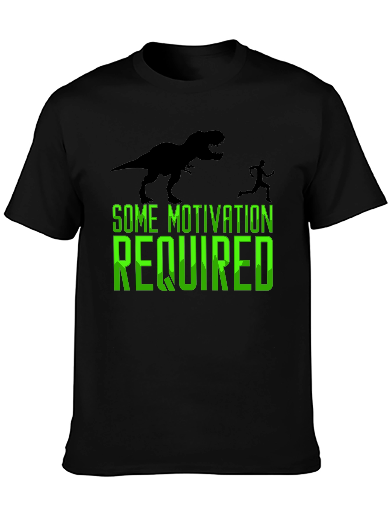 Motivation Required T-Rex Chasing Man Graphic Tee