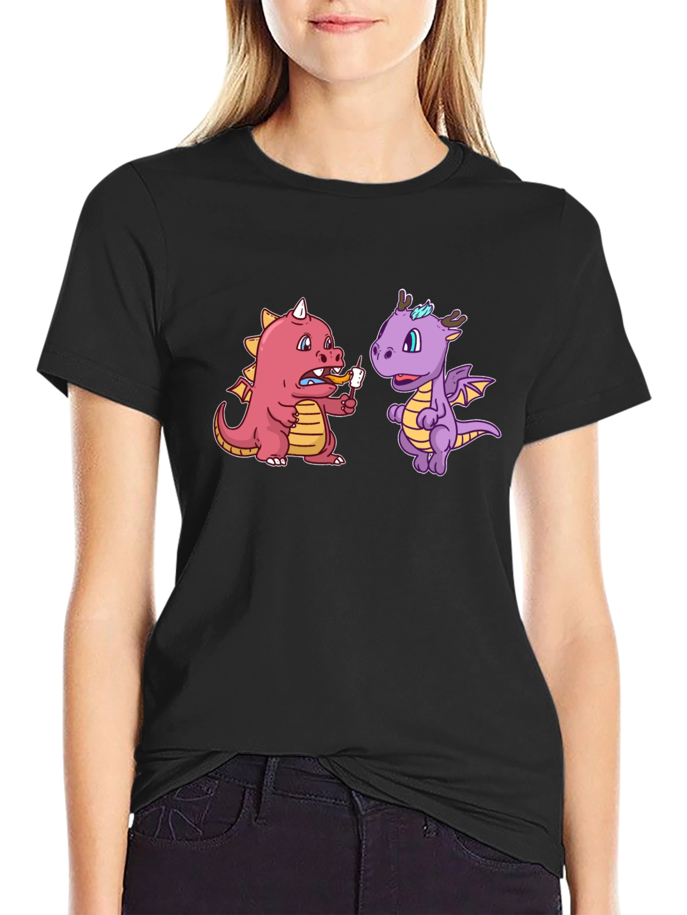 Cartoon Dragon T-Shirt Funny Dragon Eating Marshmallow Tee
