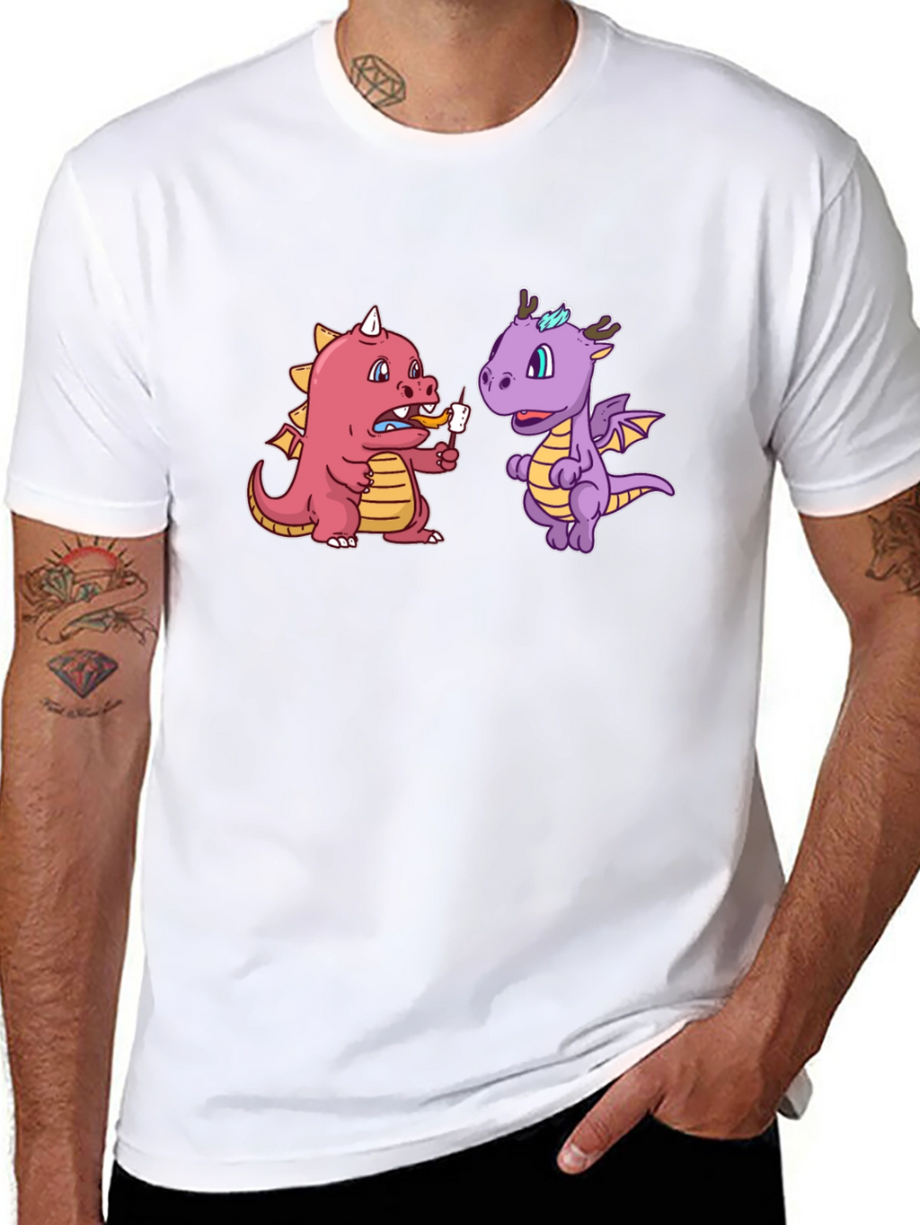 Cartoon Dragon T-Shirt Funny Dragon Eating Marshmallow Tee