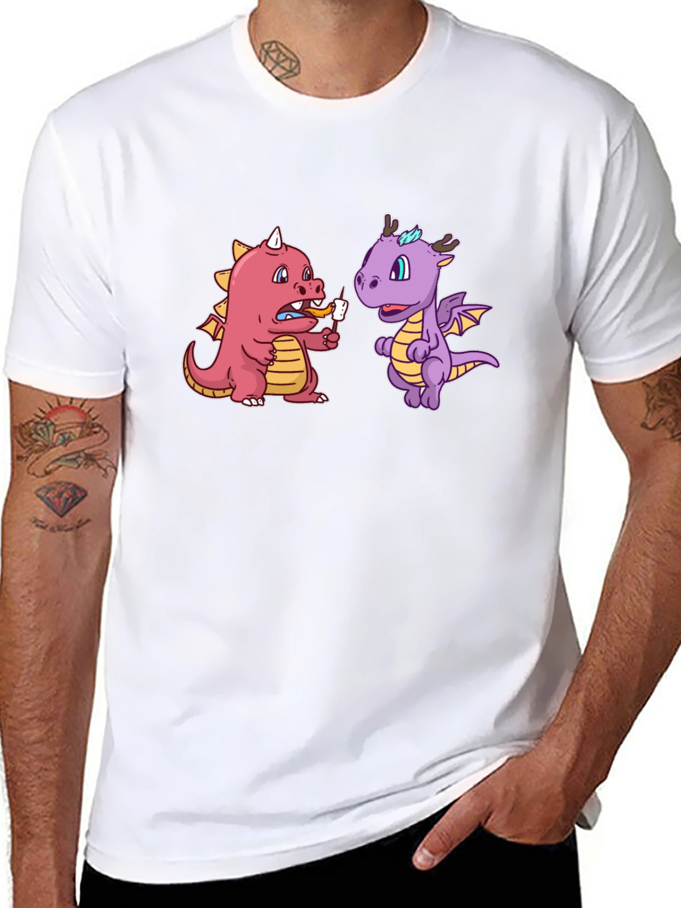 Cartoon Dragon T-Shirt Funny Dragon Eating Marshmallow Tee