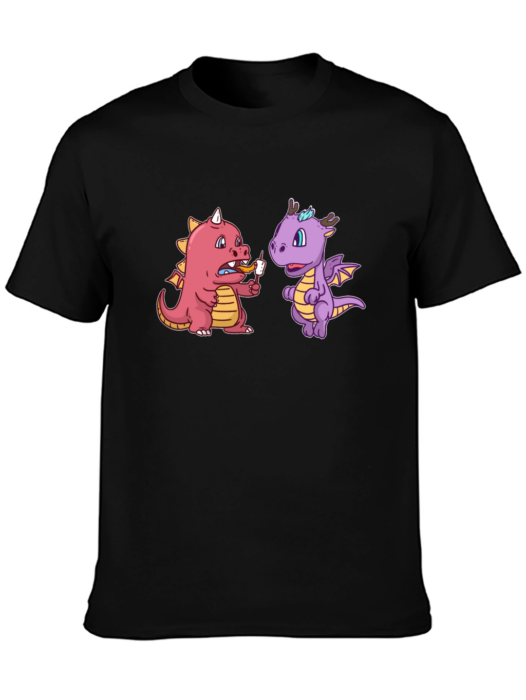 Cartoon Dragon T-Shirt Funny Dragon Eating Marshmallow Tee