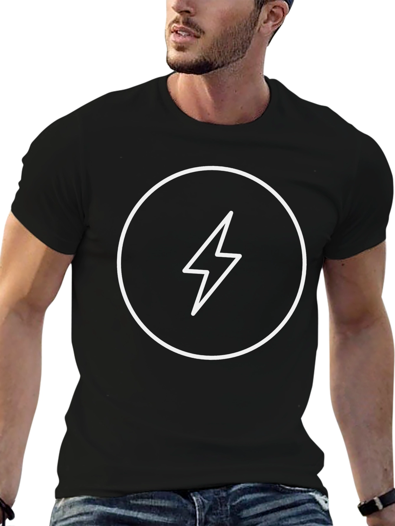 Modern Lightning Bolt Graphic Tee - Black
