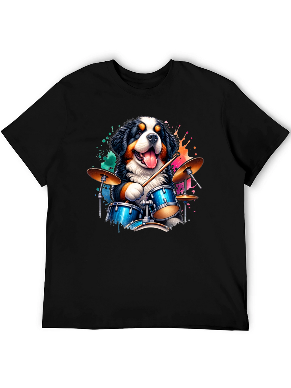 Drummer Dog Graphic Tee - Black Cotton T-Shirt