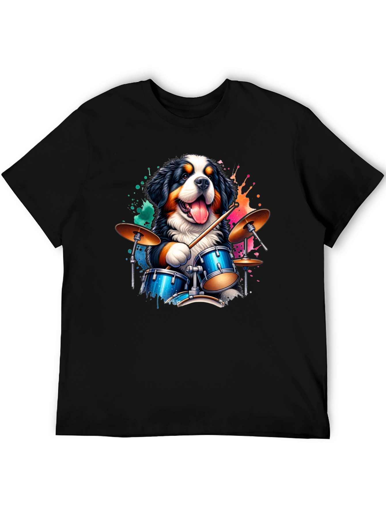 Drummer Dog Graphic Tee - Black Cotton T-Shirt