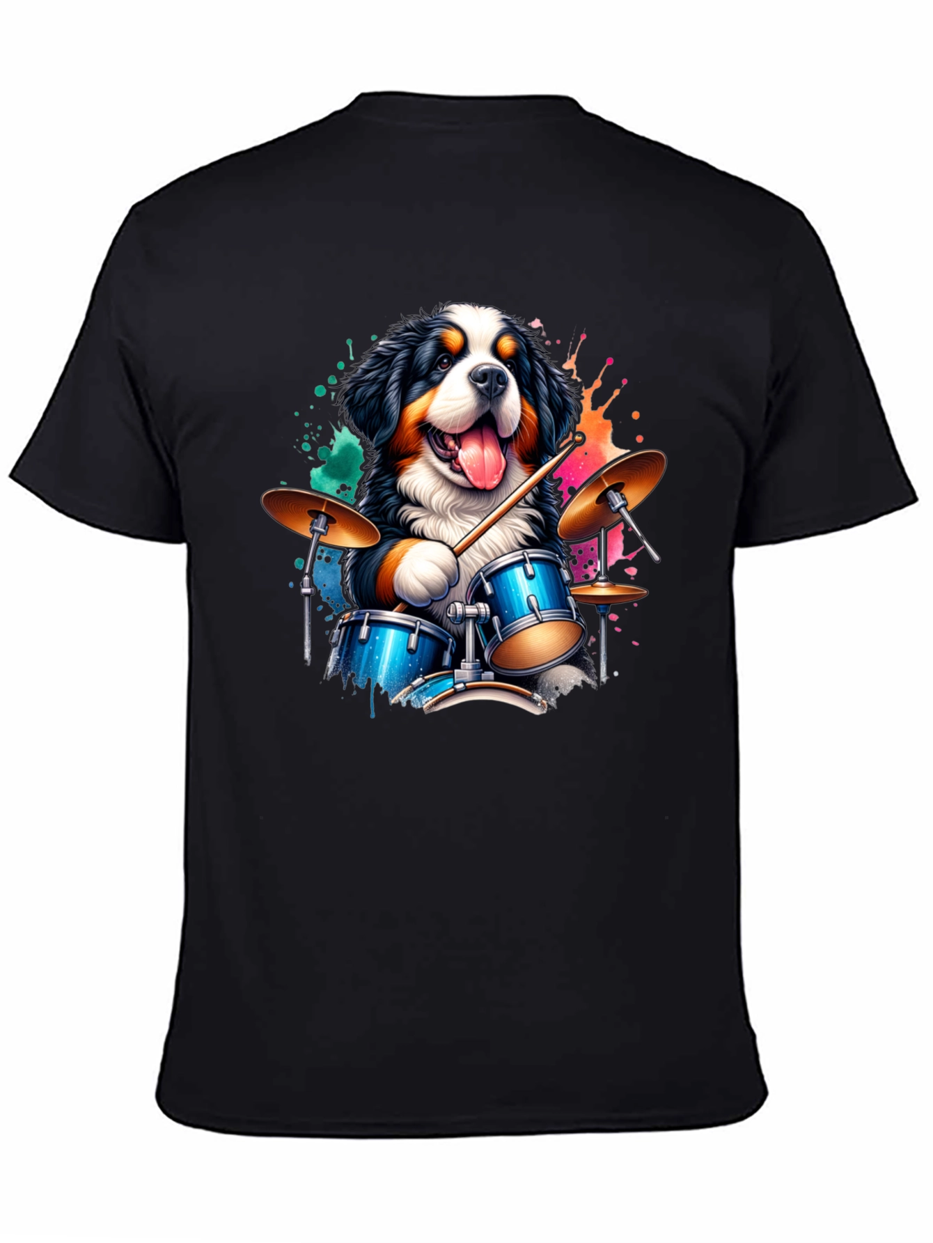 Drummer Dog Graphic Tee - Black Cotton T-Shirt