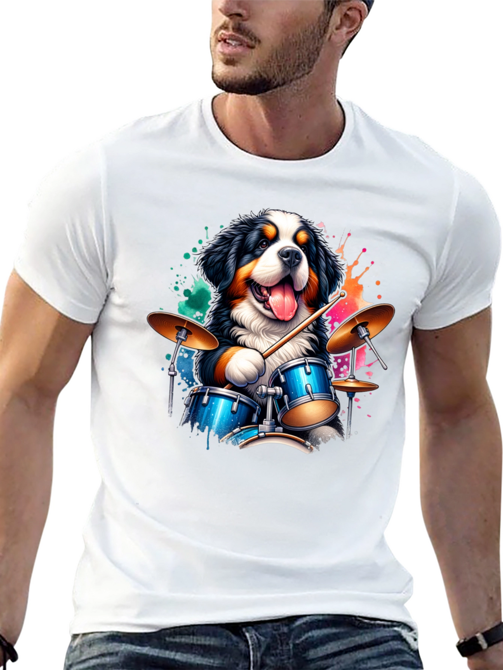 Drummer Dog Graphic Tee - Black Cotton T-Shirt