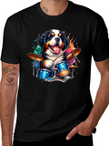 Drummer Dog Graphic Tee - Black Cotton T-Shirt