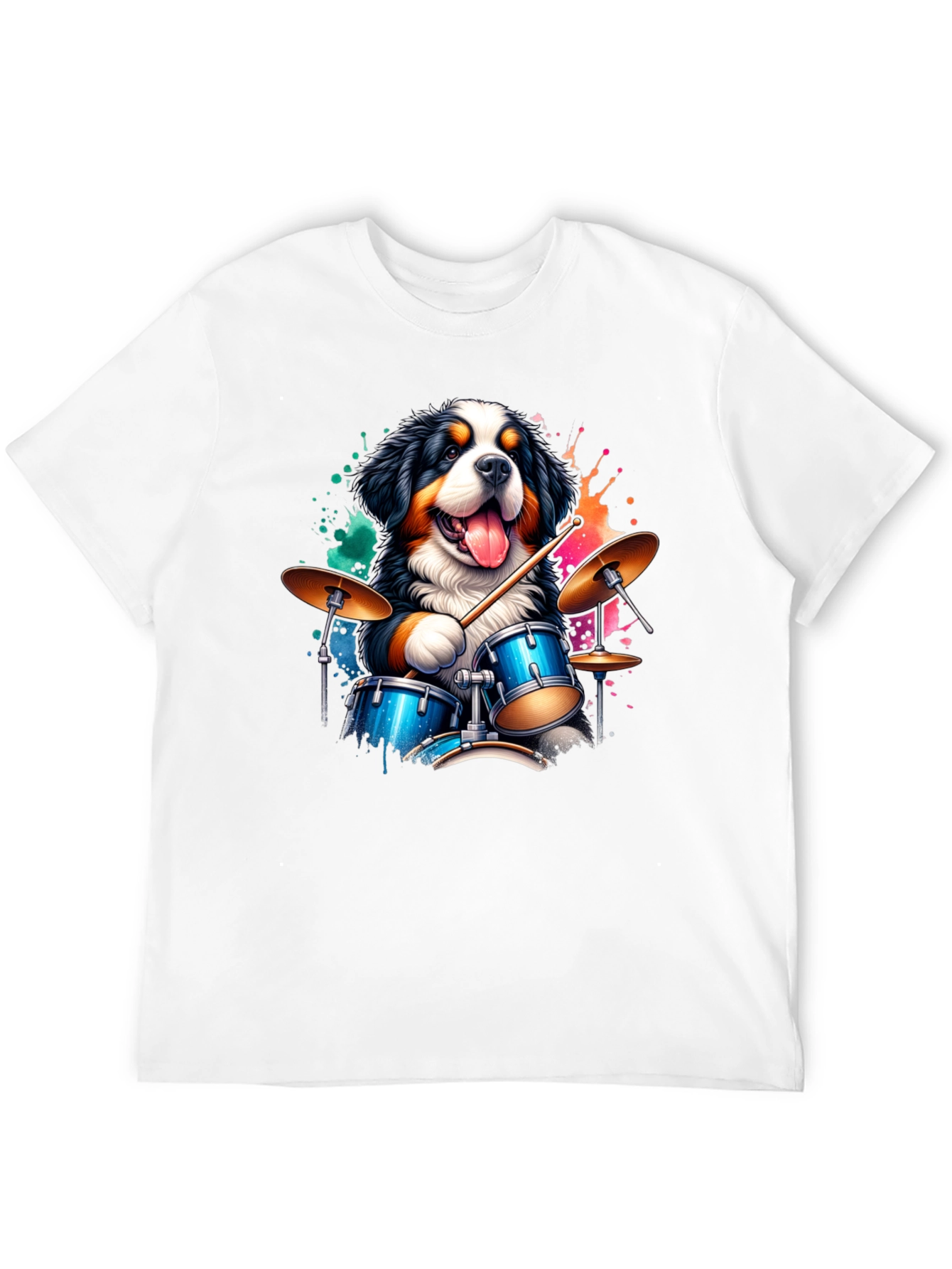 Drummer Dog Graphic Tee - Black Cotton T-Shirt