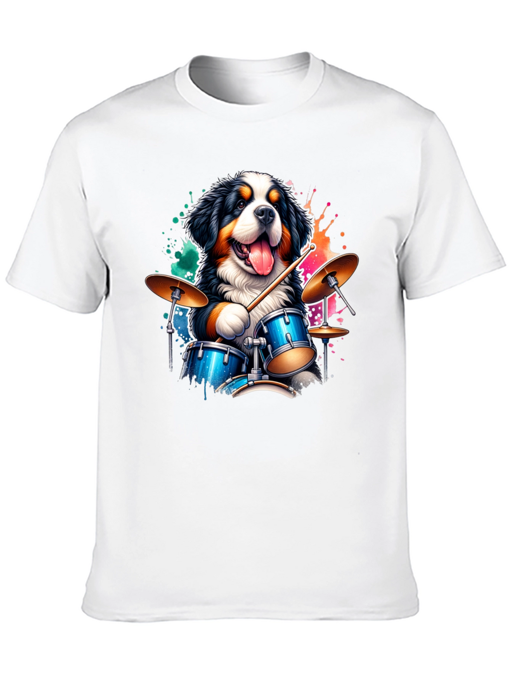 Drummer Dog Graphic Tee - Black Cotton T-Shirt