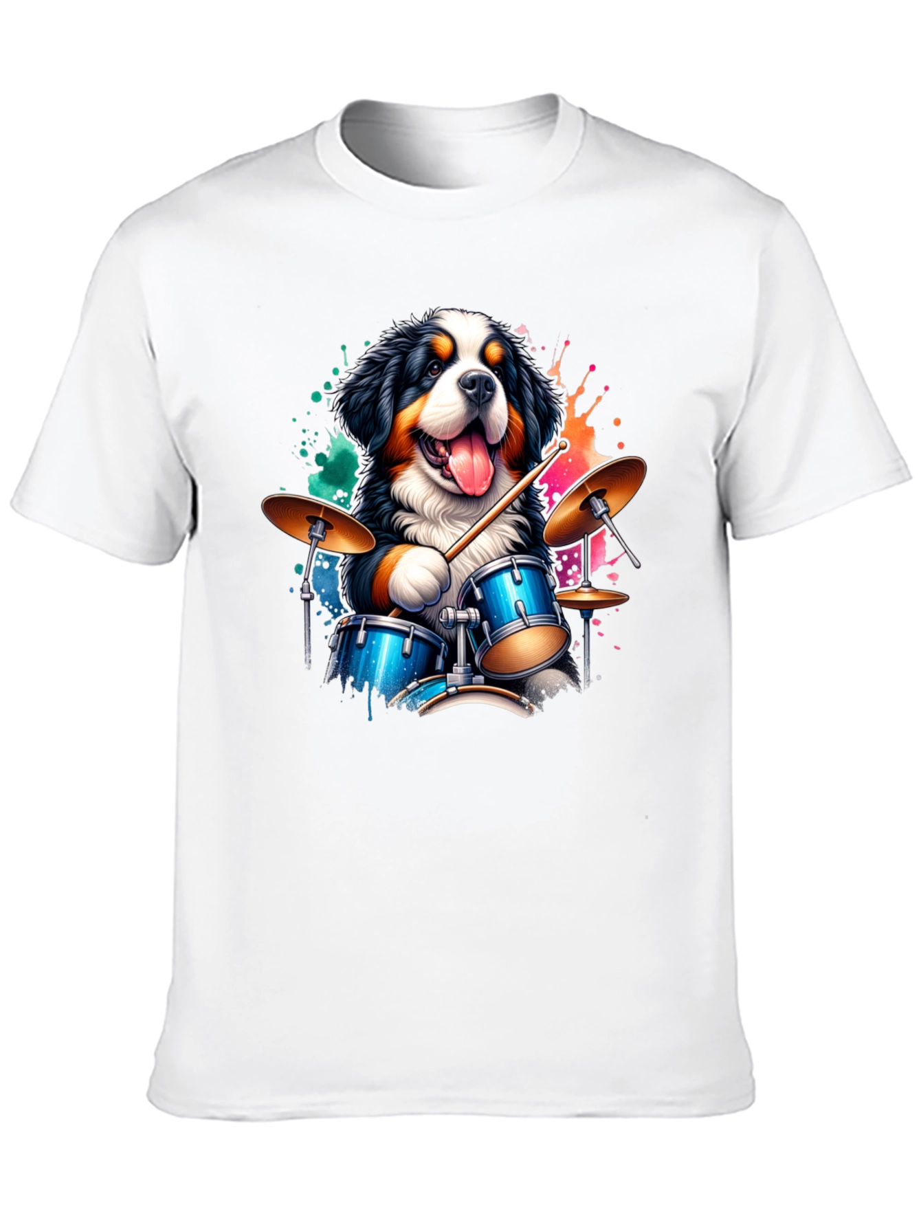 Drummer Dog Graphic Tee - Black Cotton T-Shirt
