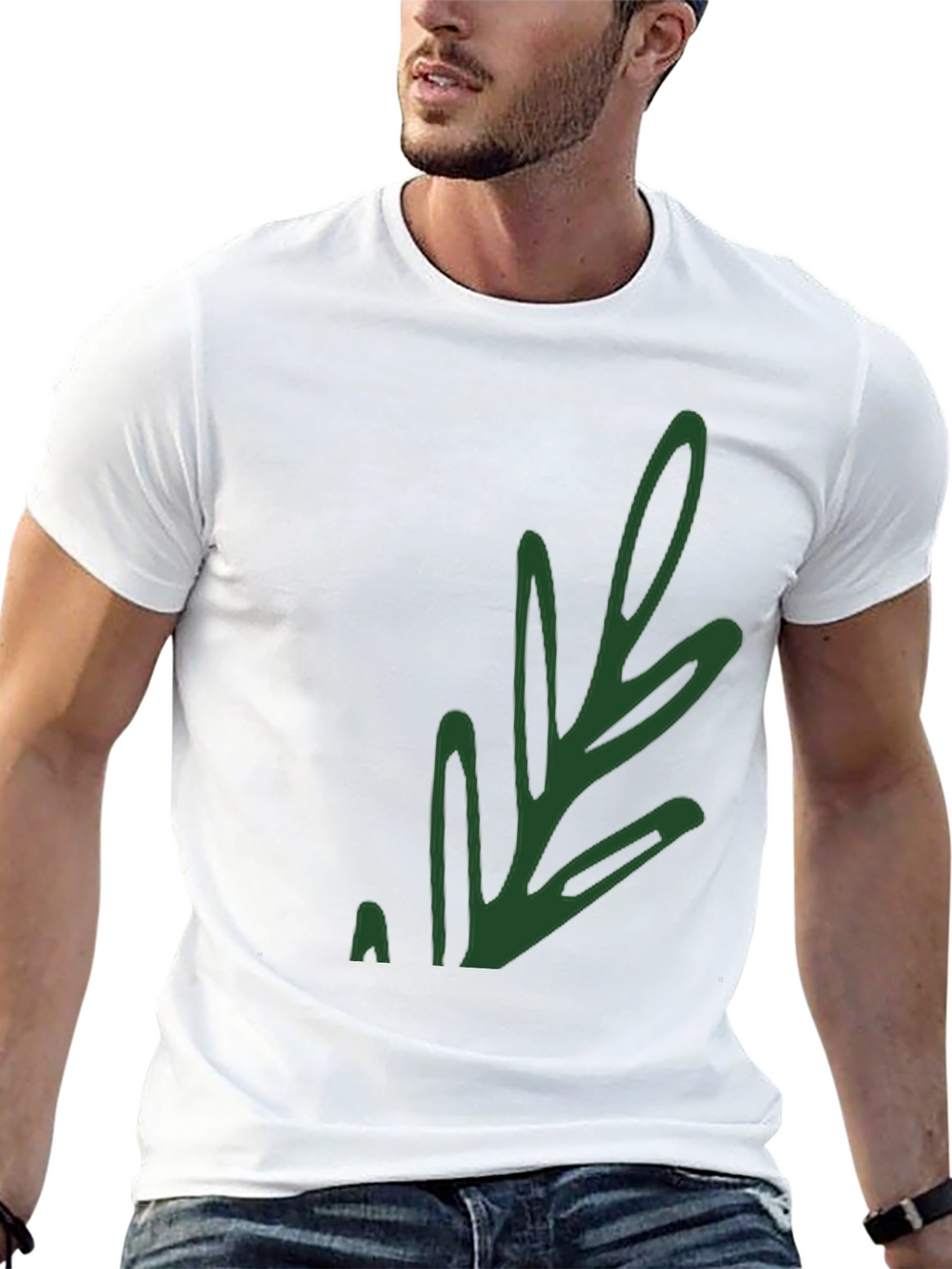 Stylish Black T-Shirt with Green Leaf Design