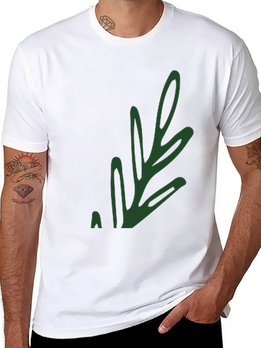 Stylish Black T-Shirt with Green Leaf Design