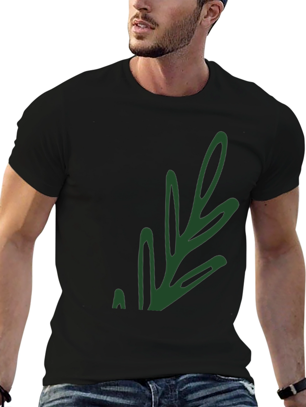Stylish Black T-Shirt with Green Leaf Design