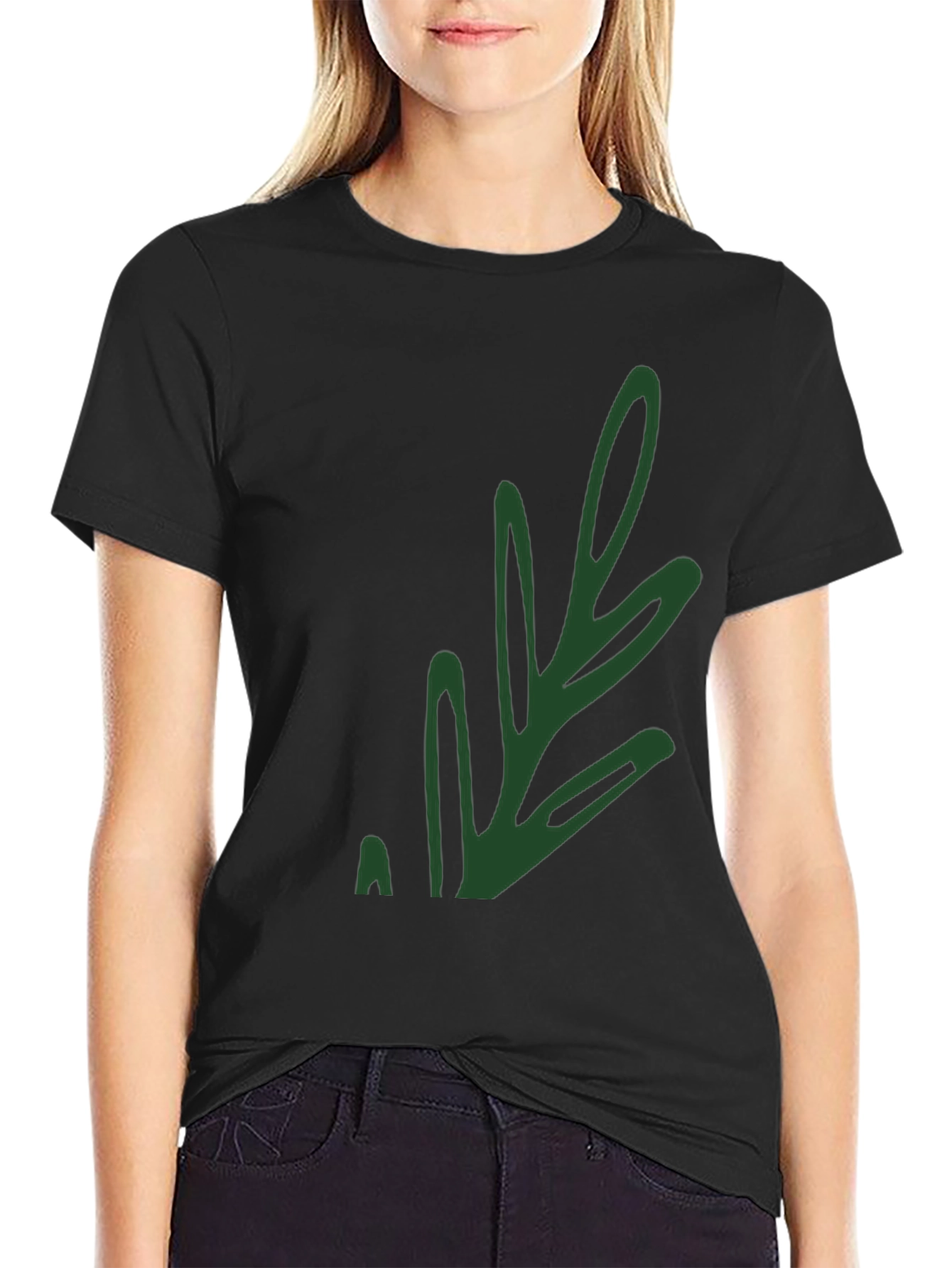Stylish Black T-Shirt with Green Leaf Design