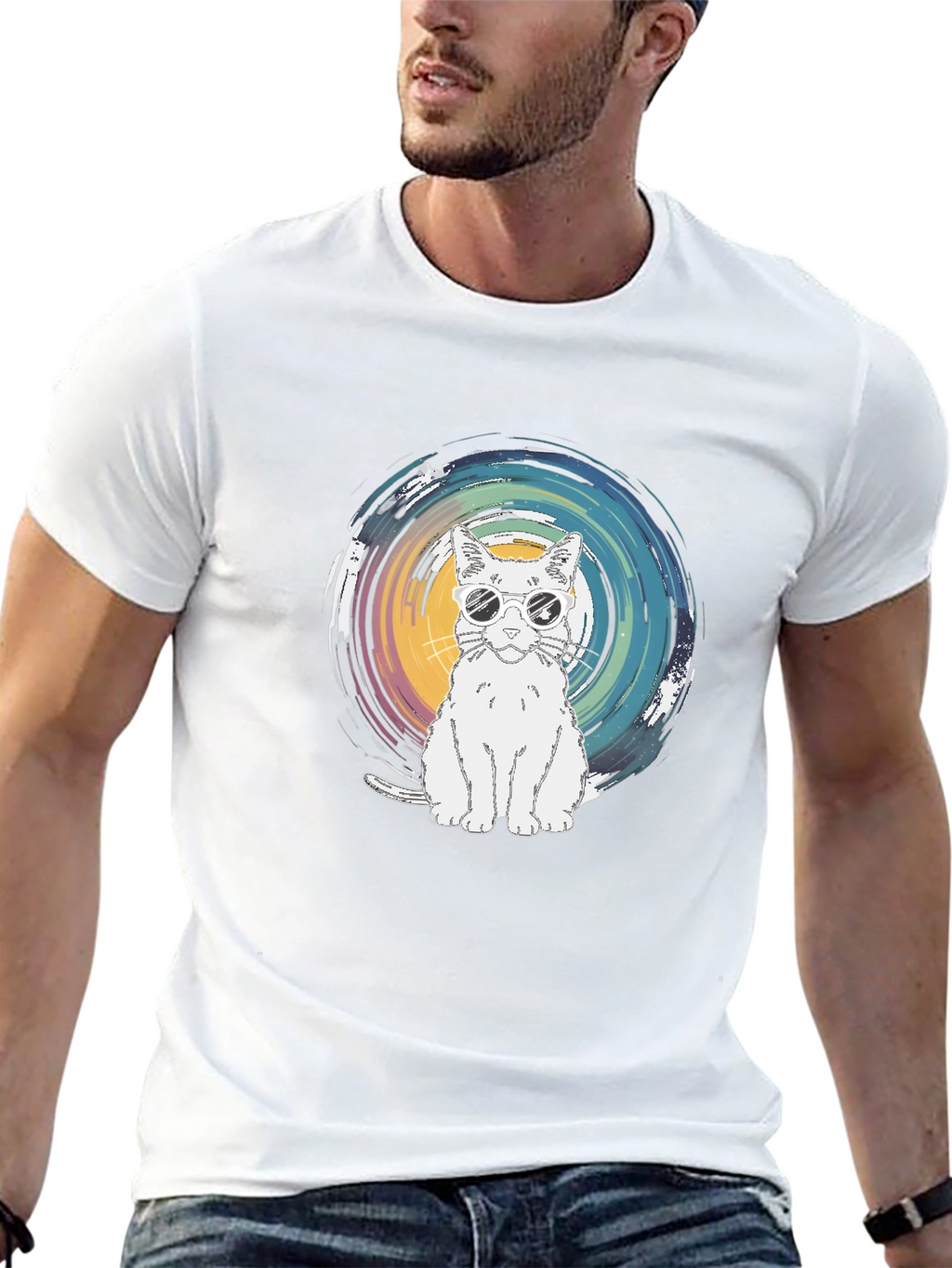 Cool Cat Graphic Tee - Black Cotton T-Shirt