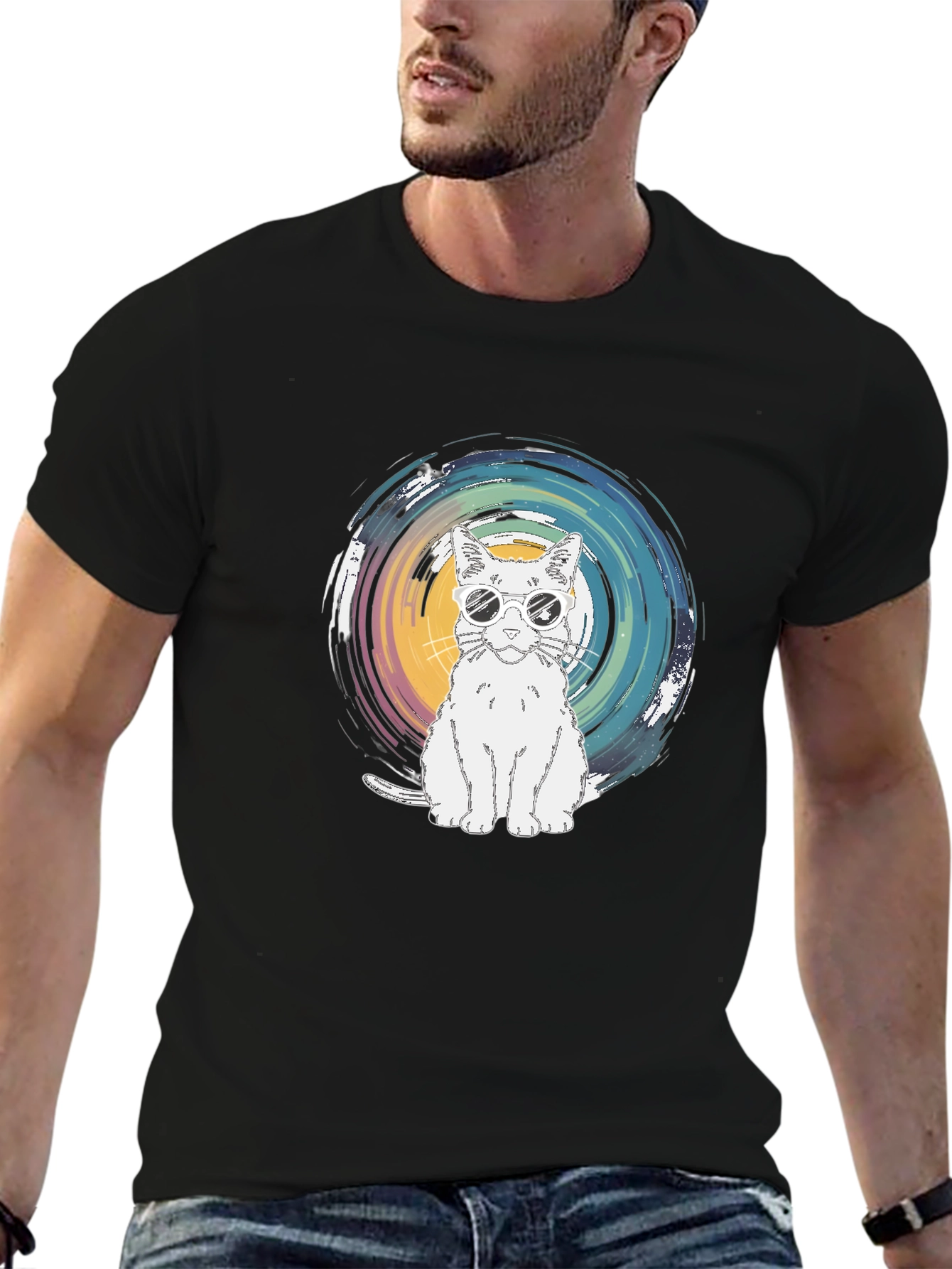 Cool Cat Graphic Tee - Black Cotton T-Shirt