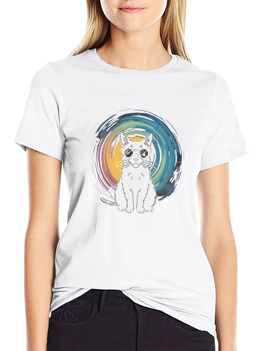 Cool Cat Graphic Tee - Black Cotton T-Shirt