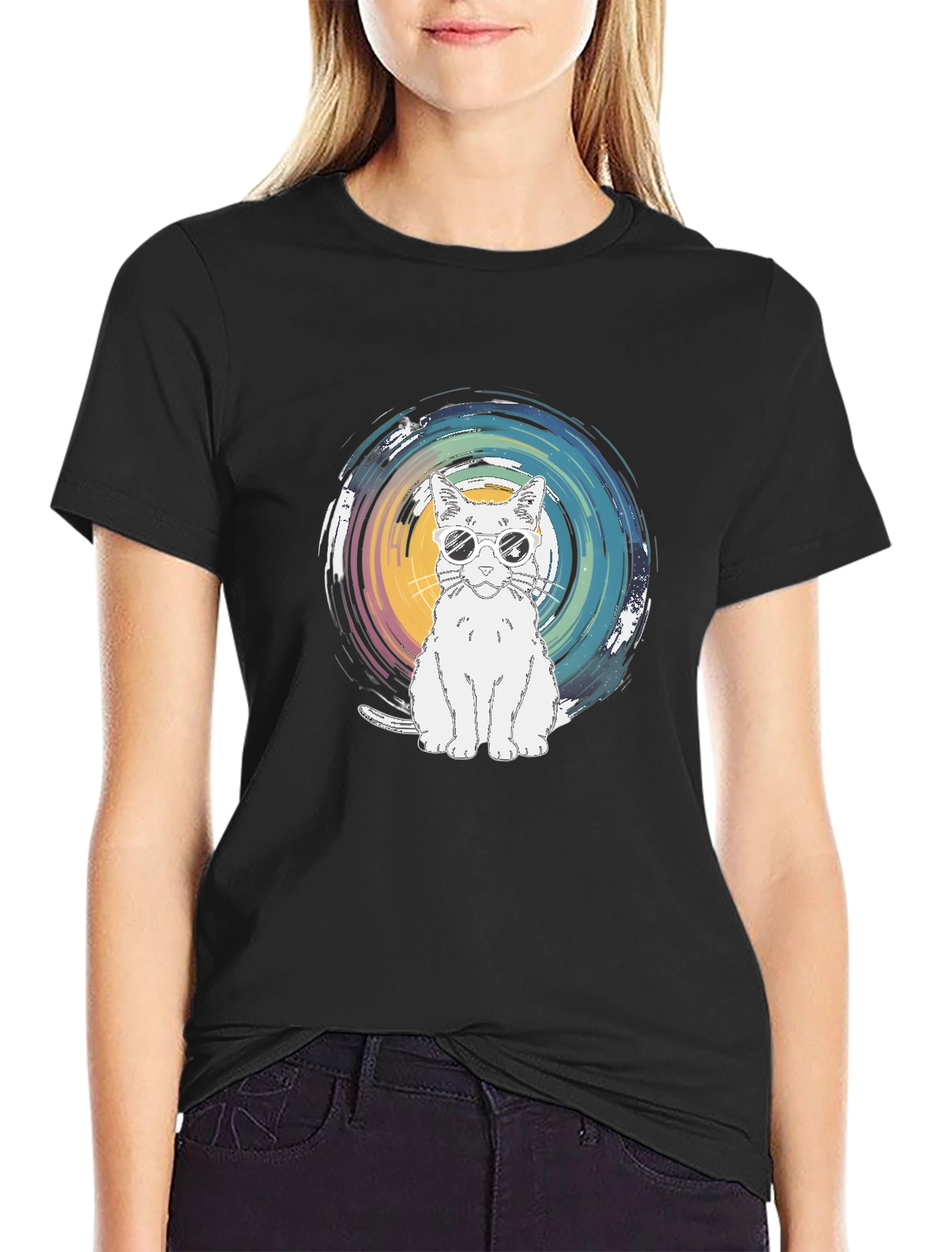 Cool Cat Graphic Tee - Black Cotton T-Shirt